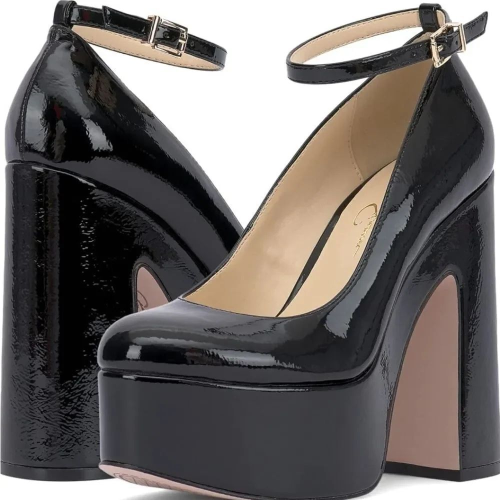 BRAND JESSICA SIMPSON WOMEN'S SIANTAR PATENT EMBOSSED PLATFORM HEELS